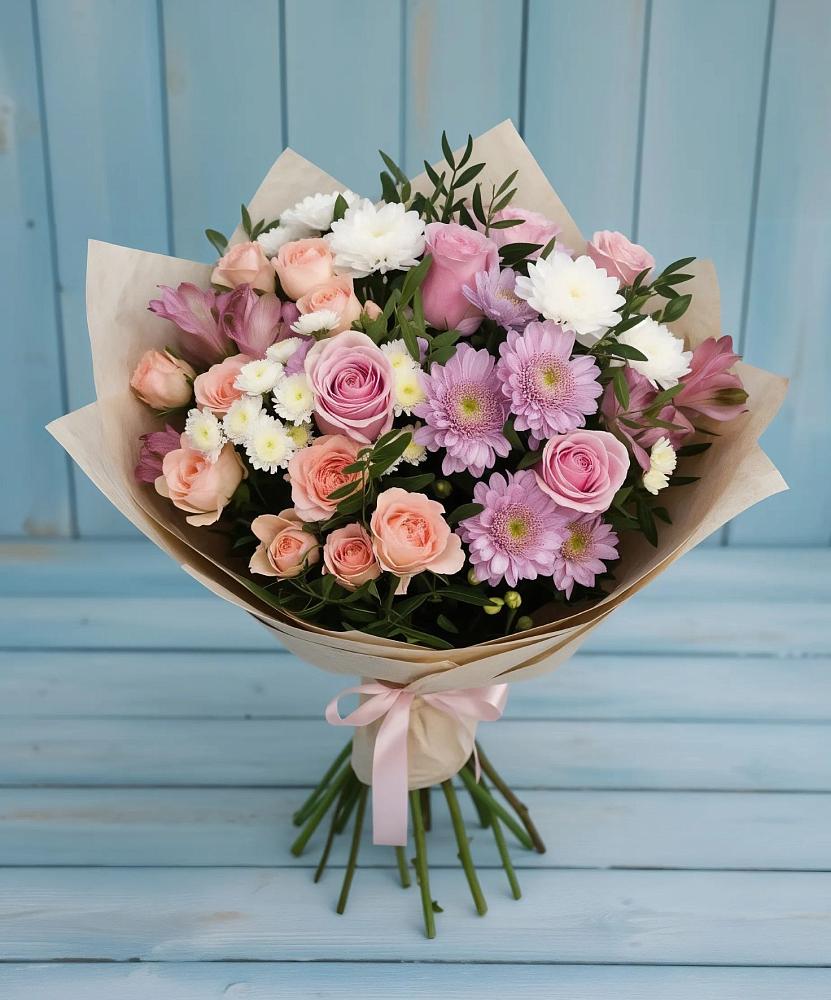 Букет цветов из: Хризантемы, Розы и Альстромерии в Валуйках