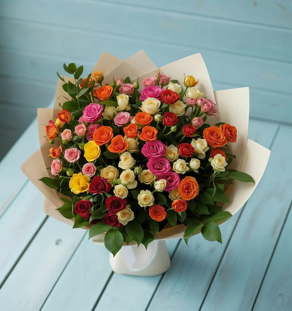 Букет Микс из разноцветных кустовых роз в Валуйках