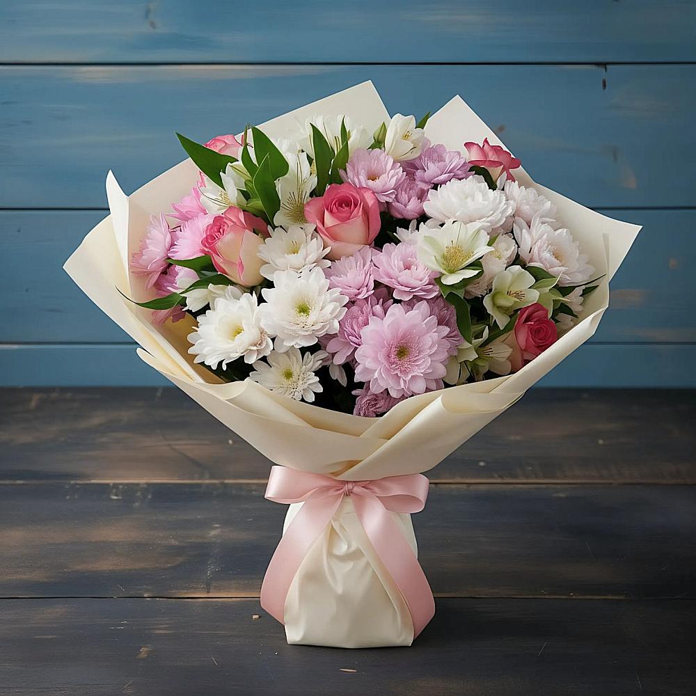 Букет цветов из: Хризантемы, Альстромерии и Розы в Валуйках